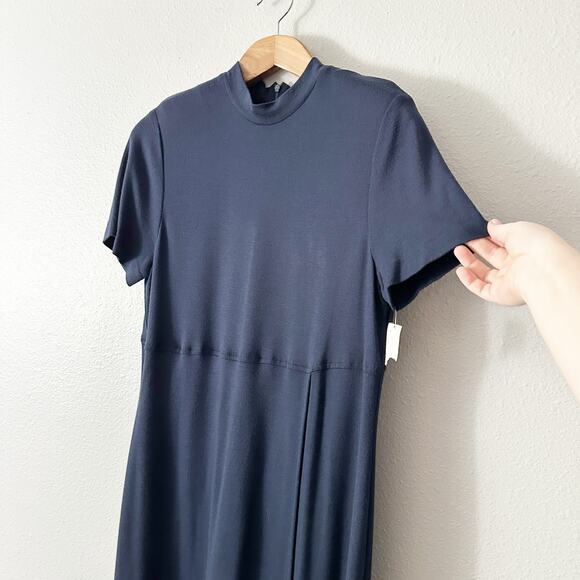 Sara Campbell Navy Wrap Mock Neck Short Sleeve Maxi Dress women's size large - Picture 2 of 12